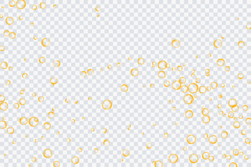Golden air bubbles, oxygen, champagne crystal clear, isolated on a transparent background of modern design. Vector illustration of eps 10.