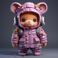 Cute and funny unknown hero from family Puzzi in Puzzi univers, wearing cosmic down jacket