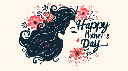 vector silhouette of a woman with flowers in her hair and the calligraphic inscription "Happy Mother's Day"