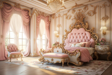 Princess, doll like bedroom in royal house.