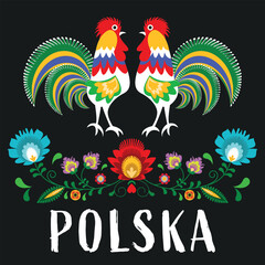 Polski folklor - napis Polska na ciemnym tle	
