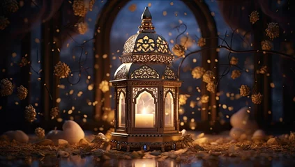 Fotobehang Ramadan Lantern Islamic Ornament Blurry Bokeh Background © SatuJiwa