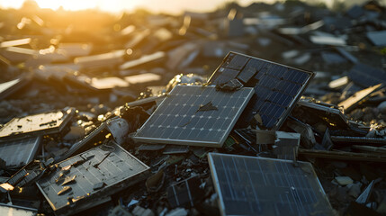 Solar panel in great state of degradation. Unused and discarded objects, old scrap.