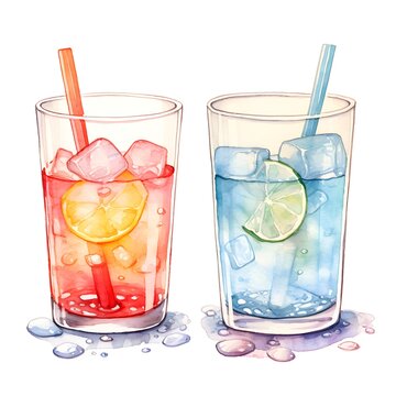 cocktail of orange and cold water watercolor illustration isolated on white background