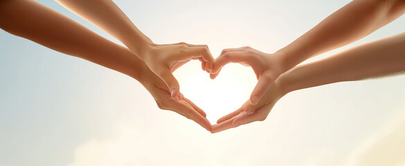 Group of People Making Heart Shape With Hands in Unified Gesture of Love and Connection. Generative AI.