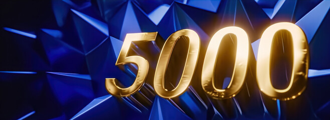 Golden Number "5000" on a blue dynamic geometry background, winner celebration concept