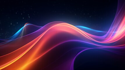 A 3d rendering of a futuristic background that is abstract and filled with colorful flowing particle waves.