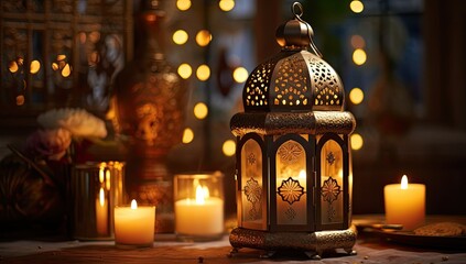 Ramadan Lantern Islamic Ornament Blurry Bokeh Background