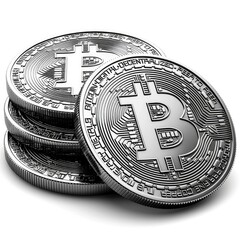 Bitcoin Btc Cryptocurrency Coins Perspective, 3d  illustration