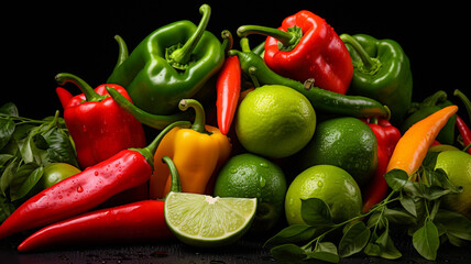 background of different fresh colorful peppers. healthy food background.
