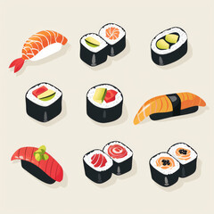 Hand drawn illustration of tasty sushi selection