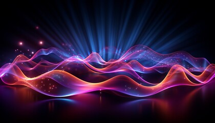 Vibrant particle wave abstract background for sound and music visualization
