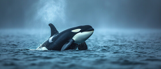 wallpaper of a orcas under water,	
 - obrazy, fototapety, plakaty