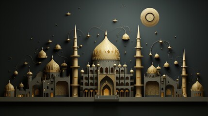 Beautiful mosque with crescent moon shape Eid Al Adha image, hijri new year background