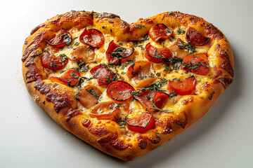 Italian pizza in the shape of a heart.