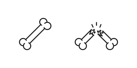 Bone outline vector icon. Bones healthy and broken linear icons.