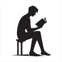 Silent Narratives: Person Reading Silhouette Array, Each Figure Enveloped in the Silent Dialogues of Literature - Person Reading Illustration - Person Reading Vector - Person Silhouette
