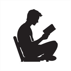 Tranquil Literacy: Person Reading Silhouette Ensemble, Conveying the Calm and Contemplative Nature of Reading - Person Reading Illustration - Person Reading Vector - Person Silhouette
