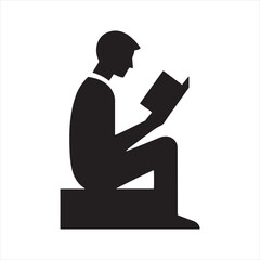 Enlightened Solitude: A Captivating Collection of Person Reading Silhouettes in Various Thoughtful Poses - Person Reading Illustration - Person Reading Vector - Person Silhouette
