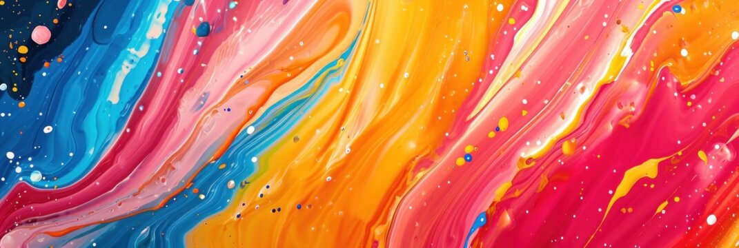 a dance of rainbow-colored paint waves on an abstract background, creating a playful and visually stunning composition