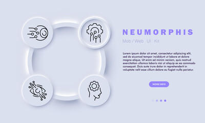 Artificial intelligence set line icon. Cybernetics, gears, communications, technology. Neomorphism style. Vector line icon for business and advertising