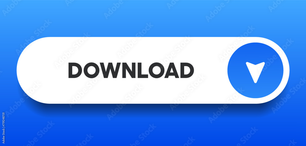 Poster 3D download button icon. Upload icon. Down arrow bottom side symbol. Click here button. Save cloud icon push button for UI UX, website, mobile application.