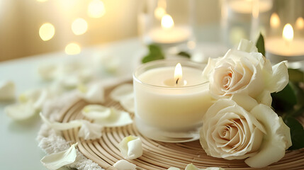 Fototapeta na wymiar Candle aromatherapy at the spa, comfortable. 