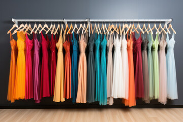 Fashionable Cloth Shop: A Colorful Collection of Stylish Garments for Modern Women Hang in a White Background