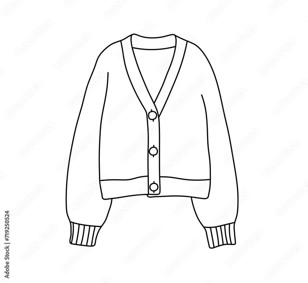 Canvas Prints vector isolated one single simple cardigan jacket knitwear front view colorless black and white cont