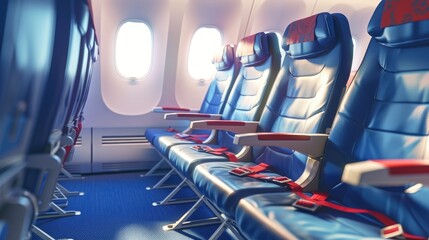 Interior of airplane with empty seats. Empty seats in airplane.