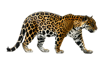 Large Leopard Walking Across White Background