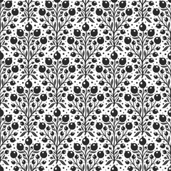 Hand drawn decorative doodle berries seamless pattern, silhouette scandinavian simple flower texture - 719251572