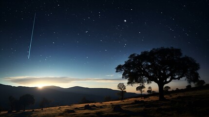 Fototapeta na wymiar Comet streaking through the night sky 