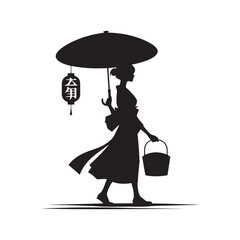 Umbrella Elegance: A Poignant Array of Person with Umbrella Silhouettes Expressing Rainy Day Sophistication - Person with Umbrella Illustration - Person with Umbrella Vector - Person Silhouette
