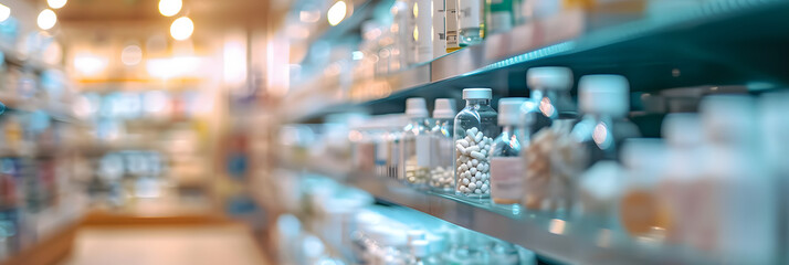 Naklejka premium Blurred background of a pharmacy store