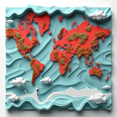Earth Icon Sign Design Red Background, 3d  illustration