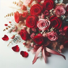 Red roses flower bouquet on white background