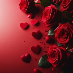 Red Roses on red background and wallpaper copy space use for valentine's day concept