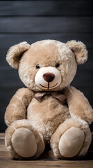 Brown teddy bear. Plain white background.