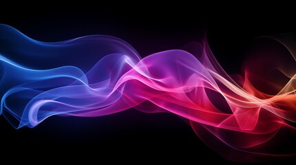 A black background with abstract whiffs of multicolored transparent fume swirling on a black background is depicted in this illustration.