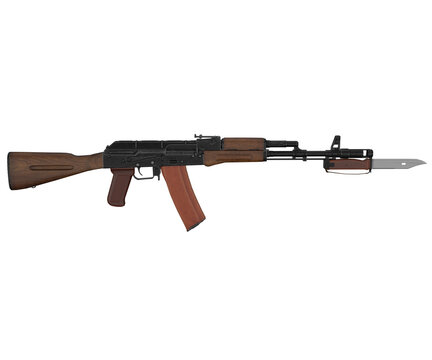ak 47 firearm with bayonet isolated on transparent background