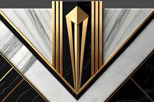 slabs of black and white marble with art deco gold inlay