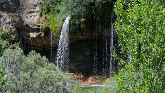 the waterfall Molino de San Pedro, Cabriel river, Sierra de Albarracín, Teruel, Aragón, Spain, Europe