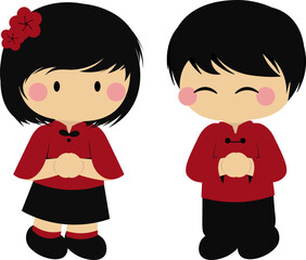 a cute boy and girl in traditional chinese clothes