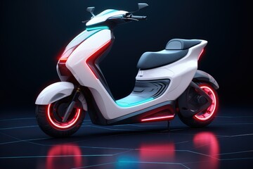 Close up custom motorbike on dark background, Futuristic sci-fi cyberpunk sports bike motorcycle...