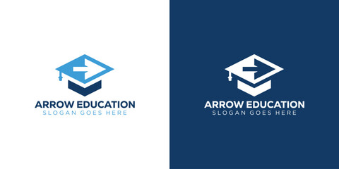 Creative Arrow Education Logo. Graduation Hat, Academy School, Study University. Simple Education Logo Icon Symbol Vector Design Template. 