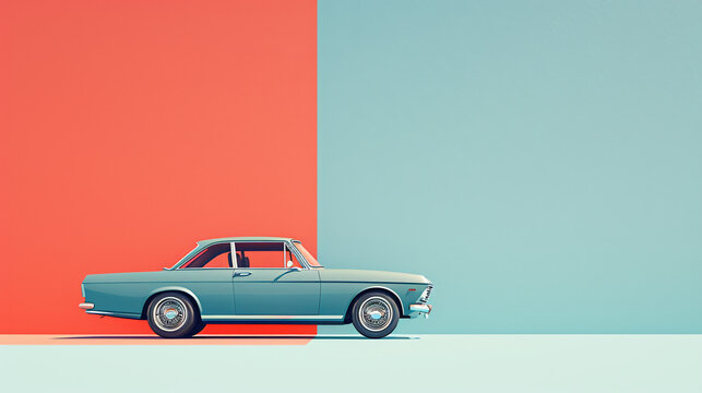 Vintage Blue Car on a Dual-Toned Background: A Perfect Blend of Classic Automotive Beauty and Modern Aesthetic Appeal