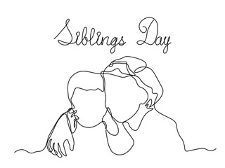 Abstract boy and girl, brother and sister,continuous one line art hand drawing sketch. Card Siblings day