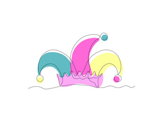 Abstract fool's cap,continuous one line art hand drawing sketch.