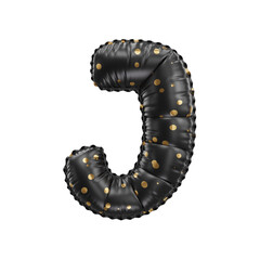 3D black helium balloon with golden polka dot pattern letter J